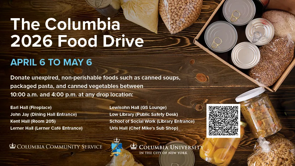 CCS Milvets food drive information on a table full of food 