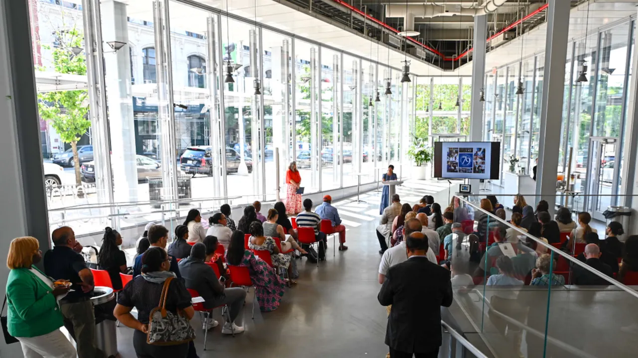 A view of attendees in Columbia’s Lee C. Bollinger Forum.