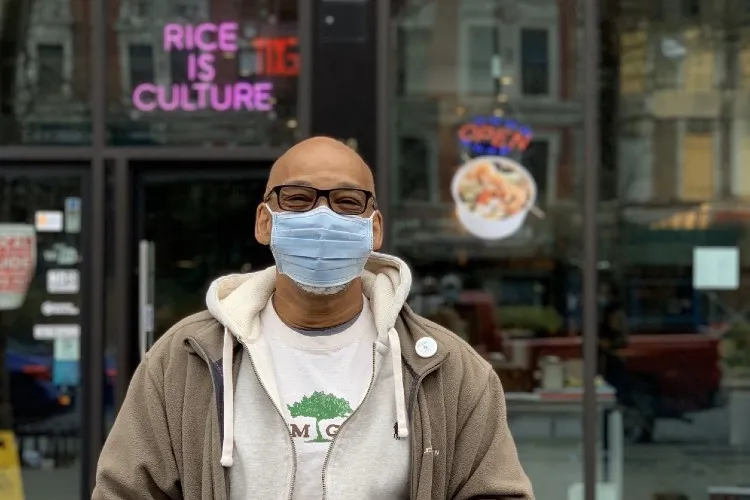 volunteer with a mask