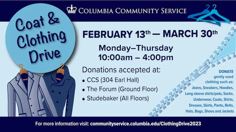 A graphic with information about the clothing drive
