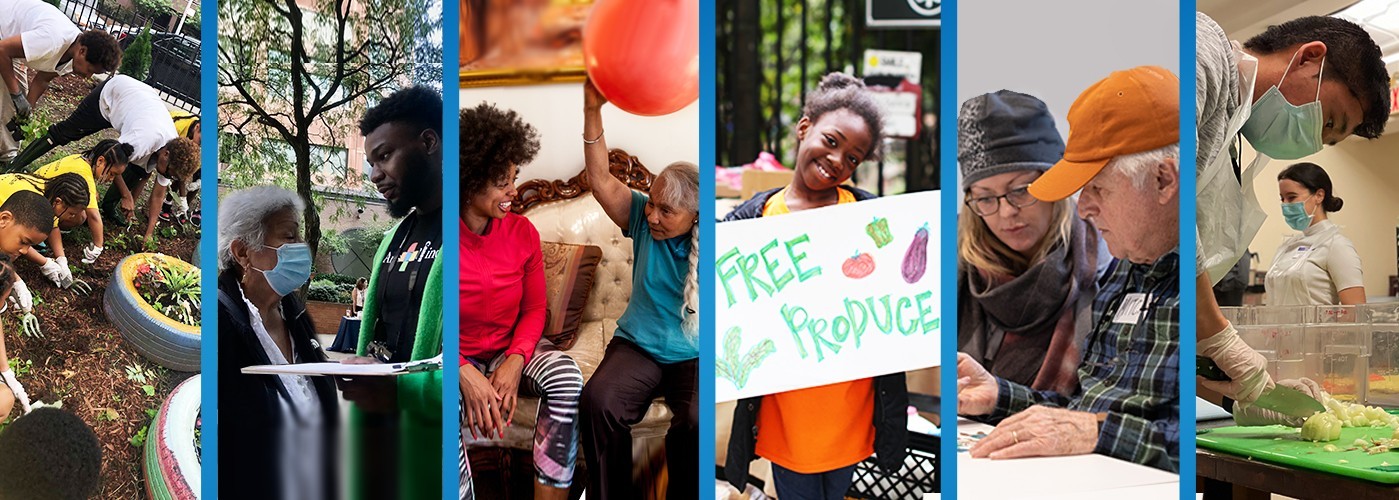 Images of children and adults volunteering